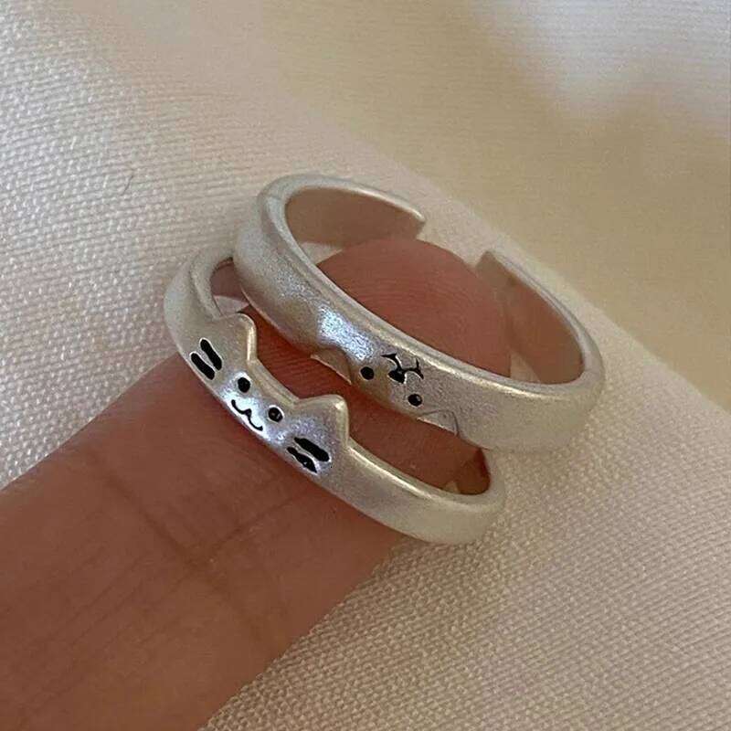 Korean Sliver Color Cat Dog Rings for Women Men Simplicity Cartoon Couple Ring Fashion Best Friend Jewelry Valentine's Day Gifts XJ260130