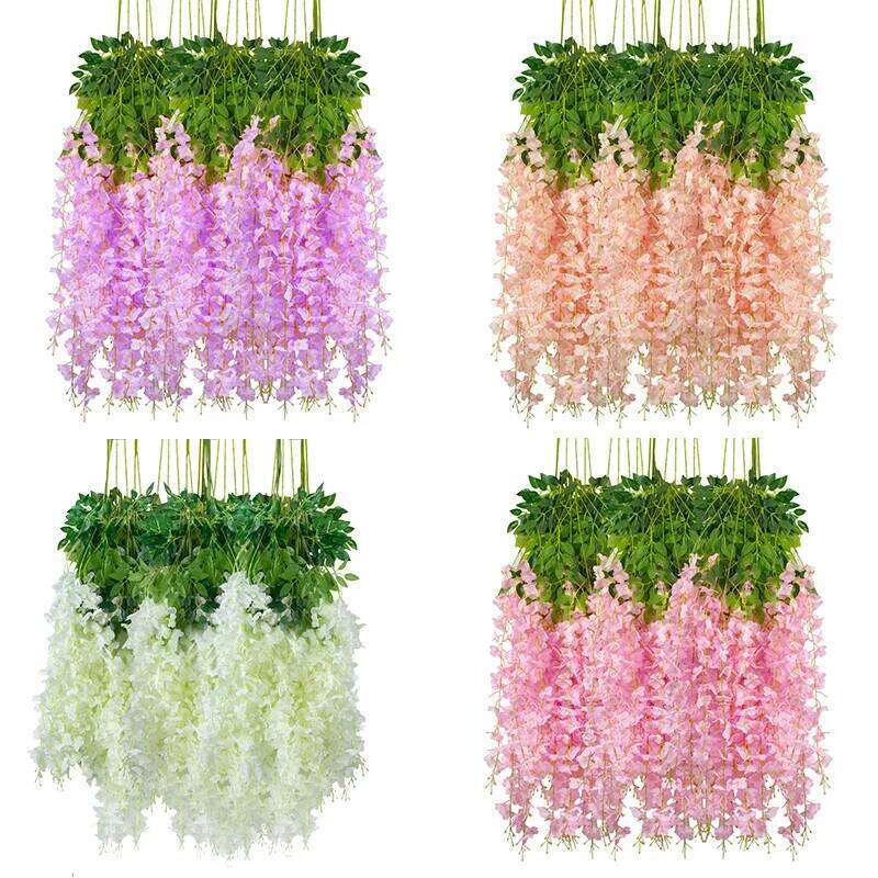 12pcs Artificial Flowers Wisteria Vine Fake Silk Hanging Flower for Wedding Party Garden Outdoor Greenery Home Wall Decor Y260130