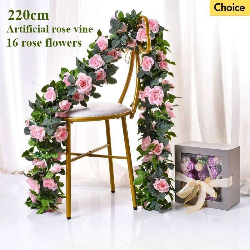 Artificial Rose 16 Head Flowers Length 220cm False Green Plant Family Wedding Party Arch Decoration Flower Vine Y260130