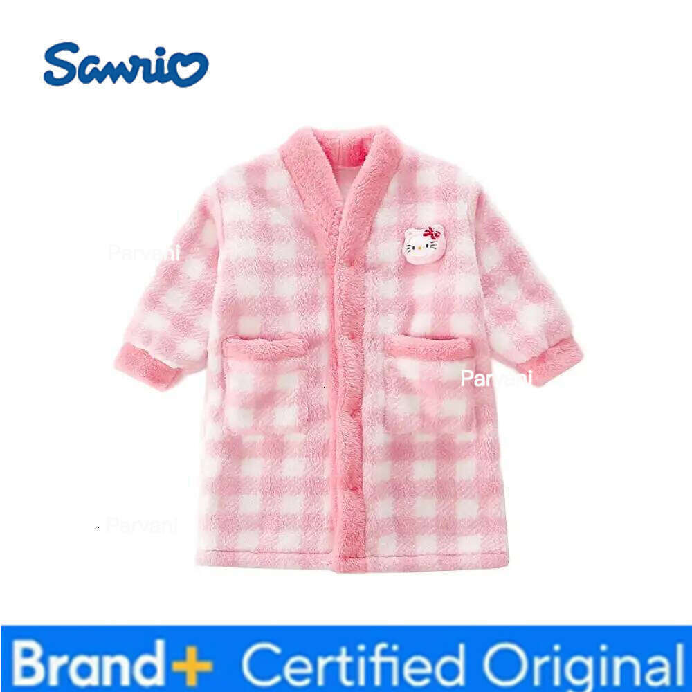 Sanrio Hello Kitty Nightgown Autumn Winter Sleepwear Girls Baby Pajamas Home Clothes Coral Velvet Bath Children's Bathrobe H260130