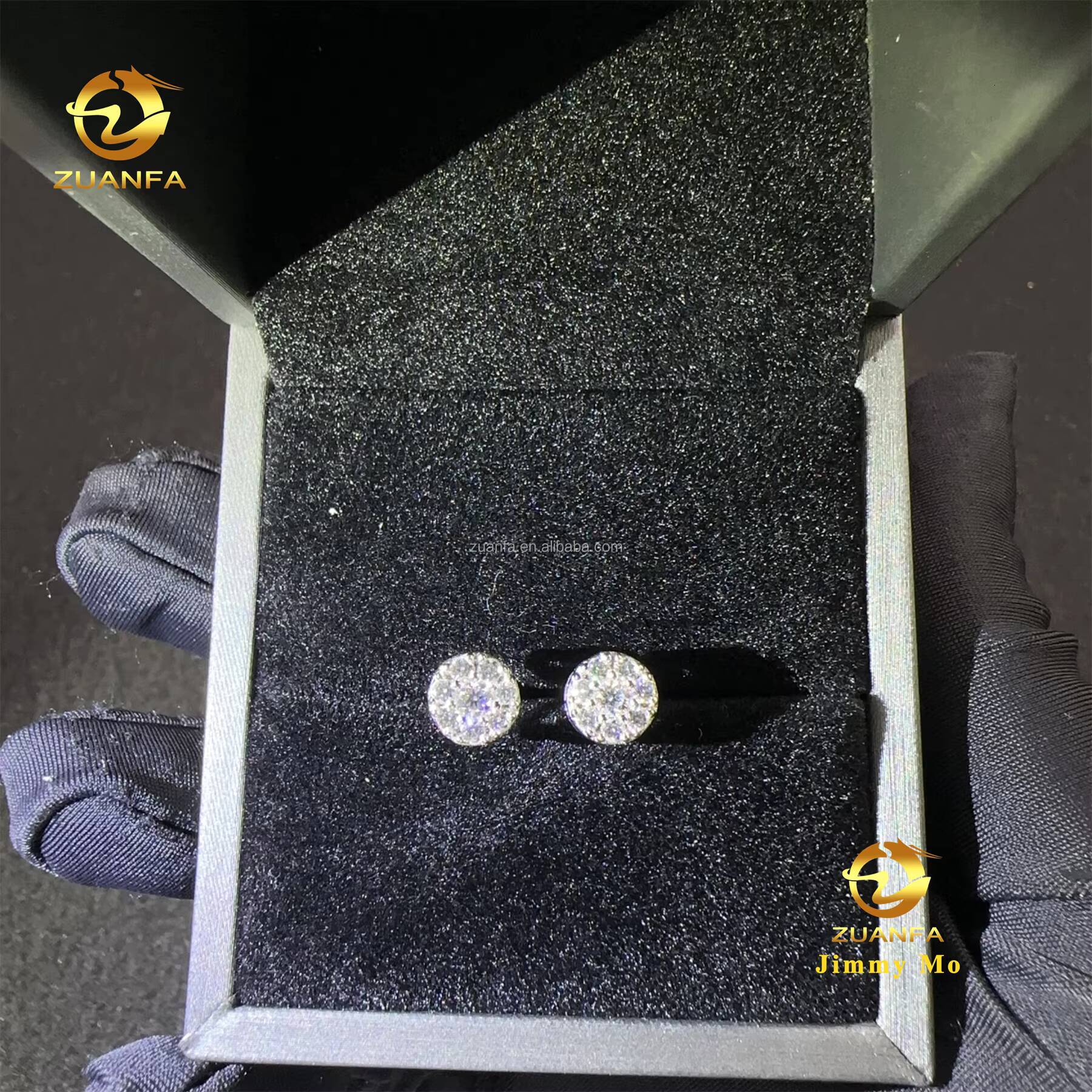 Drop Shipping Fashion in Stock Rapper Jewelry Men Iced Out Hip Hop Sterling Silver 925 Moissanite Diamond Cluster Stud Earrings