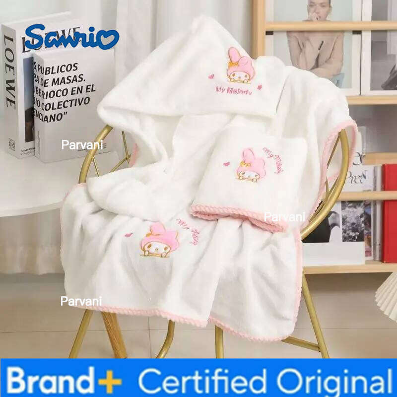 Sanrio Cute Kawai My melody towel set bath swimming home quick drying wrap embroidery pattern absorbent dry hair hat H26013011