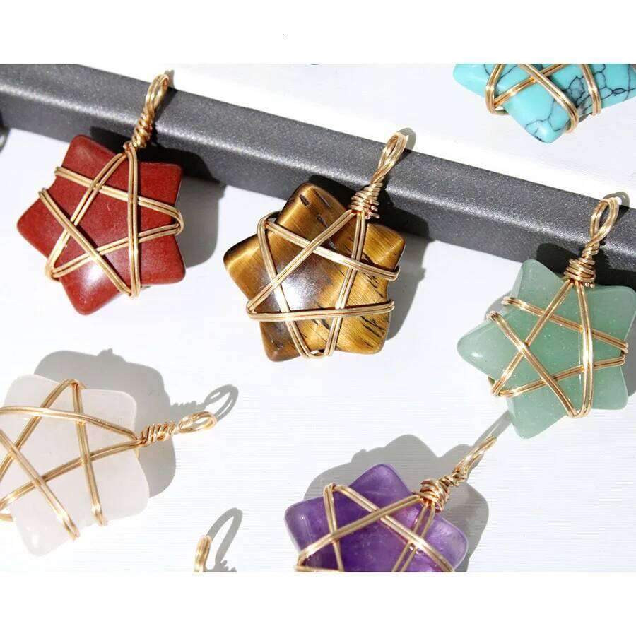 20Pcs Natural Stone Crystal Star Pendant Hand Wired Wrap Gemstone Charm for DIY Necklace Jewelry Making Christmas Gift accessory Z260130