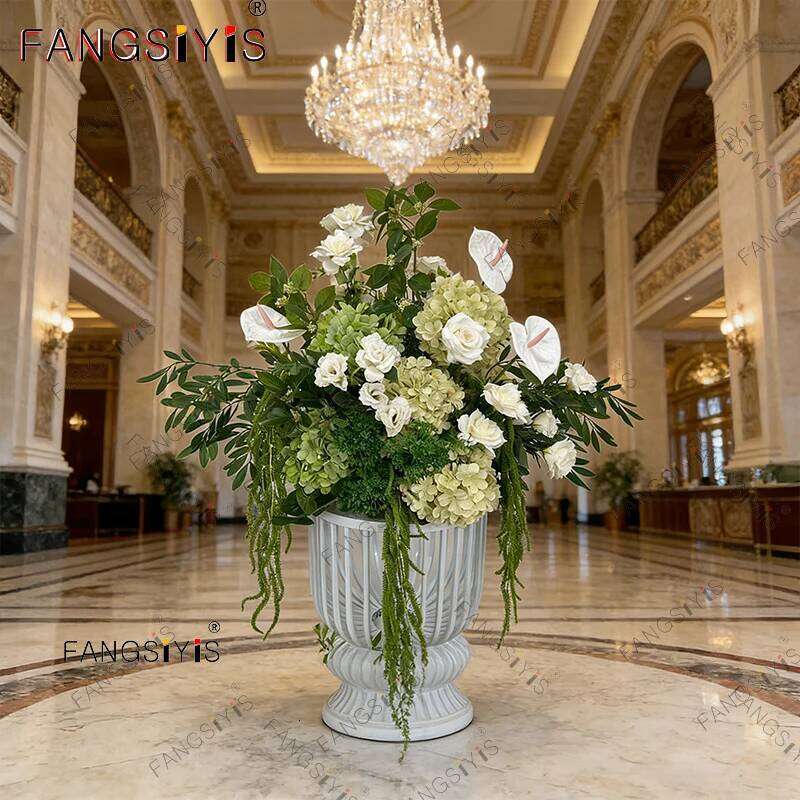 Romantic Green White Hydrangea Rose Wedding Backdrop Flower Runner Decor Floor Floral Row Arrangement Event Party Props Display W260130