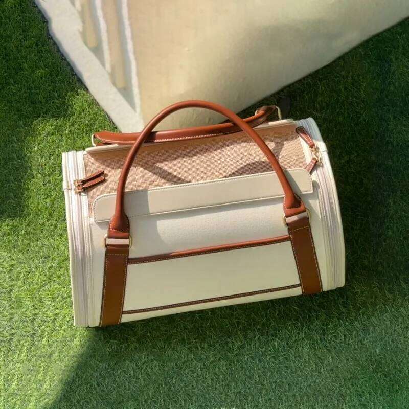 Canvas PU Leather bag for cat and small dog breathable soft-sided handbag Cat Tote Bag foldable pet carrier 26H0130