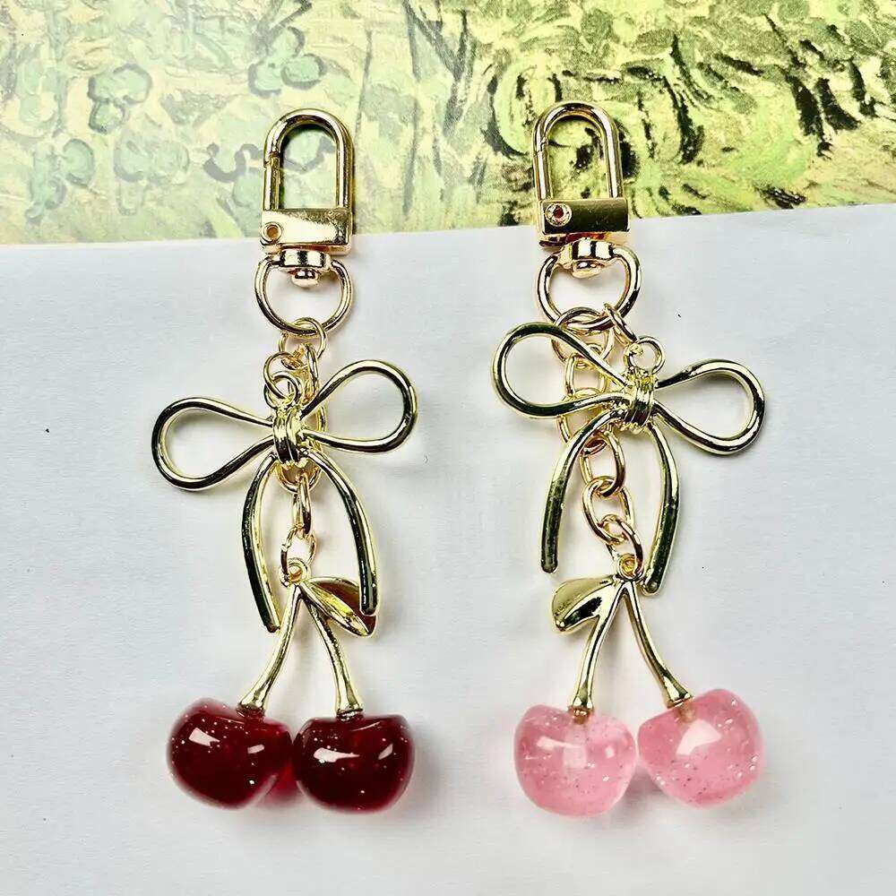 Charms Fruit Chain Accessory Simulated Cherry Sparkling Keychain Bag Pendant Cute Cartoon DIY INS Key Chains Z260130