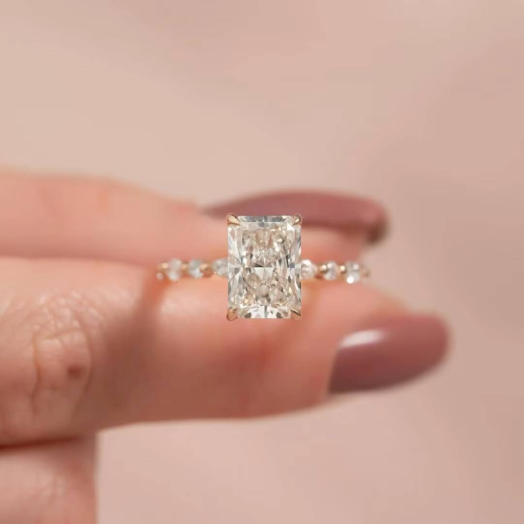 Custom American Fine Jewelry 14K 18K White Gold VVS Wedding Engagement Women Lab Grown Diamond Ring Set