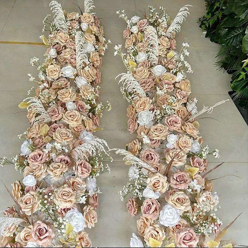 F21763Artificial silk Rose cherry blossom Flower Row Decor Wedding Backdrop Banquet Table Runner Floral Arrangement Event Stage Y260130