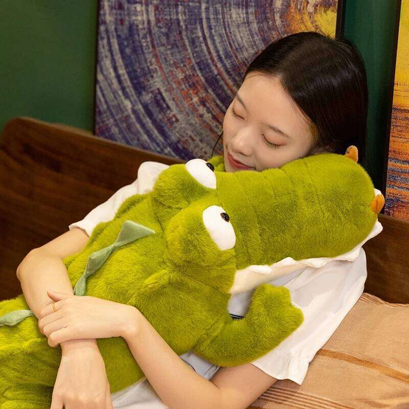 74cm/29.13in Soft Cute Big Eye Lying Alligator Plush Toy Stress Relief Sleep Sofa Cushion Kids Birthday Home Decor Gift Y260128