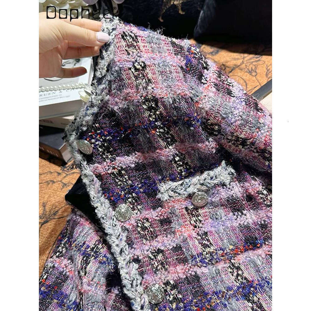 ZHE HAN Korean Ins Trend Single-Breasted Shiny Woolen Loose Short For Women French Style Elegant Socialite Plaid Tweed Coat Female