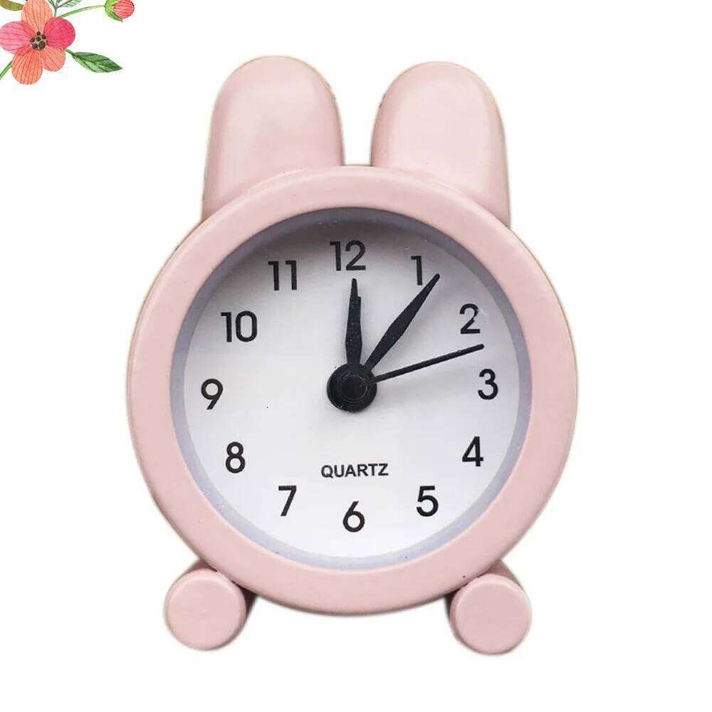 1pc Rabbit Ear Alarm Pink Metal Desktop Decor Home Dorm Simple Silent Wake-Up Device Bedside Clock For Students W260130