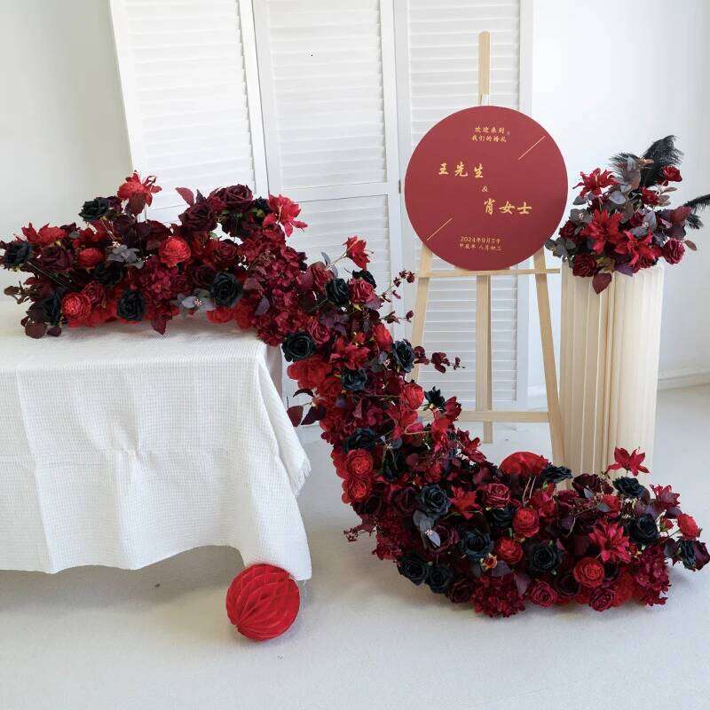 Luxuy Red Wedding Backdrop Decor Rose Floor Flower Runner Event Table Centerpieces Floral Row Arrangement Party Props decor W260130