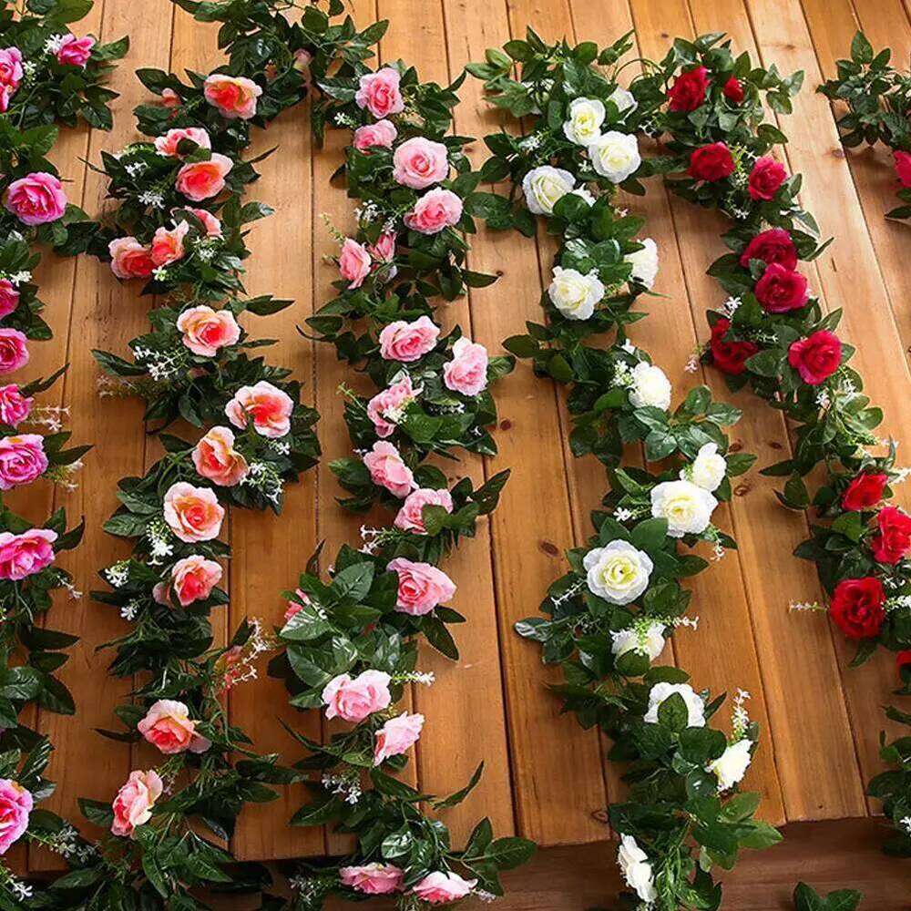 Artificial Rose Flowers for Wedding Home Room Decoration Spring Autumn Garden Arch Christmas Rattan DIY Fake Plants Vine W260130