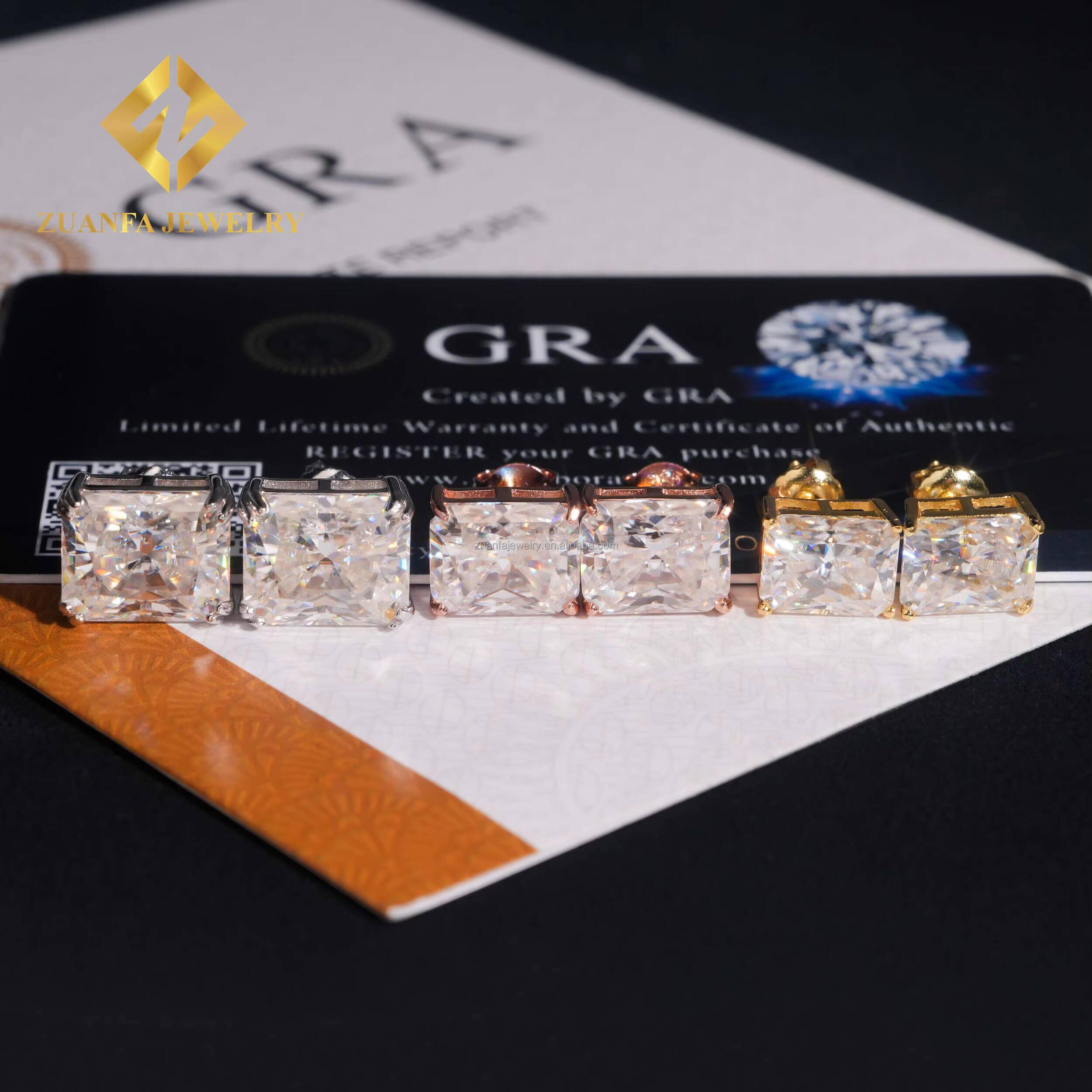 Ready to Ship Retail Price Earrings Jewelry Radiant Fancy Cut Vvs1 Moissanite Diamond 925 Sterling Silver Men Stud Earrings