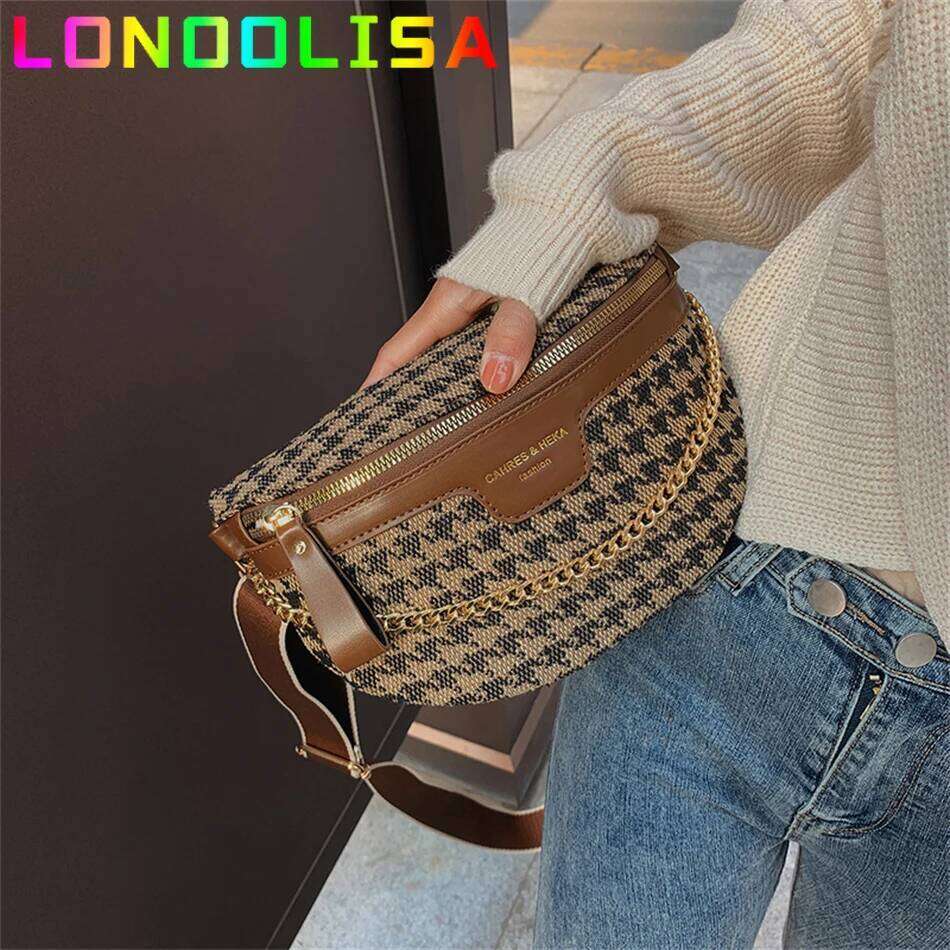 Women's Chain Fanny Pack Vintage Waist Packs Designer Shoulder Crossbody Chest Bag Female Handbags and Purses Ladies Belt Wallet