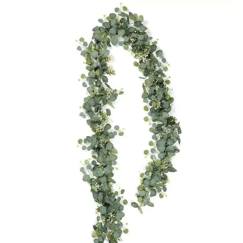 1pc Fake Artificial Eucalyptus Garland Wreath Greenery-Leaf Vine Plant Home Wedding Festival Decoration Accessories W260130