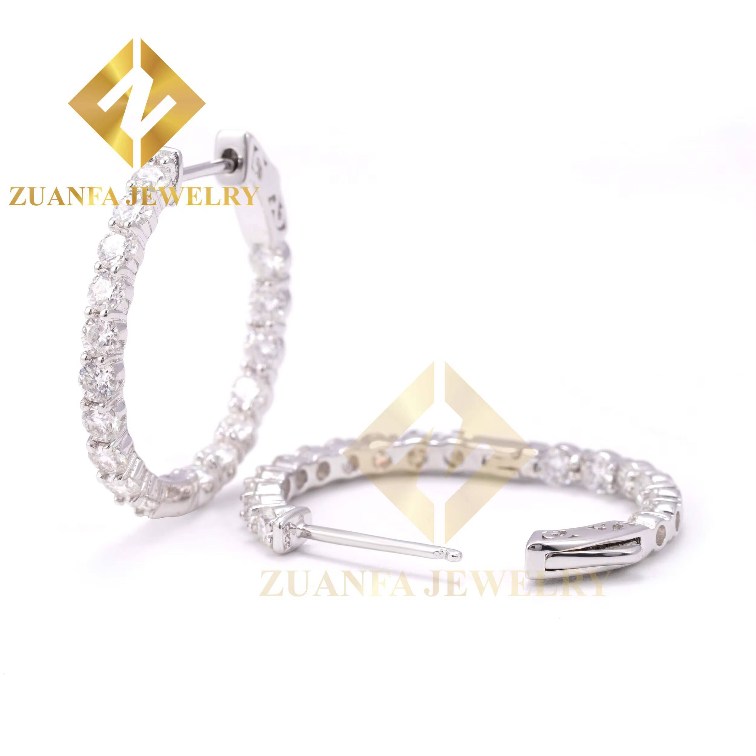 Custom 3mm Moissanite Big Hoop 925 Sterling Silver Gold Plated Earrings for Women