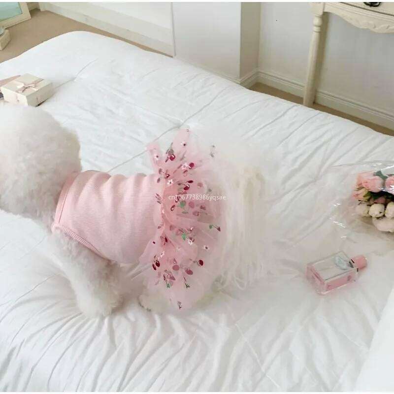 Cute Pets Dress Cherry Strawberry Print Clothes Suspender Skirt Chihuahua French Bulldog Cat Clothing Girls Dog Costume H260129