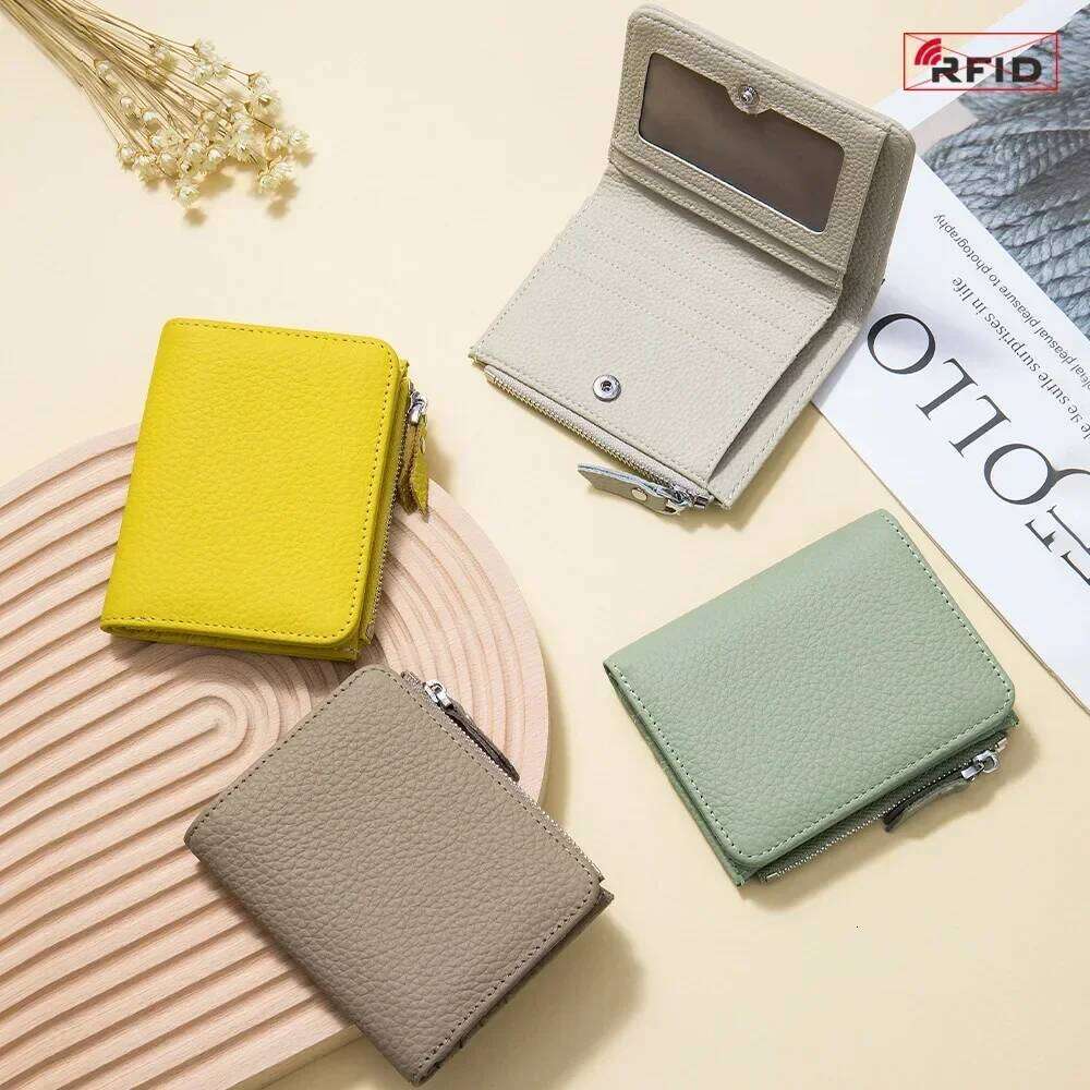 Genuine Leather RFID Short Wallets Card Holder Bag Portable Cowhide Small Zipper Money Coin Purse for Men Women Earphone Pouch Z260130