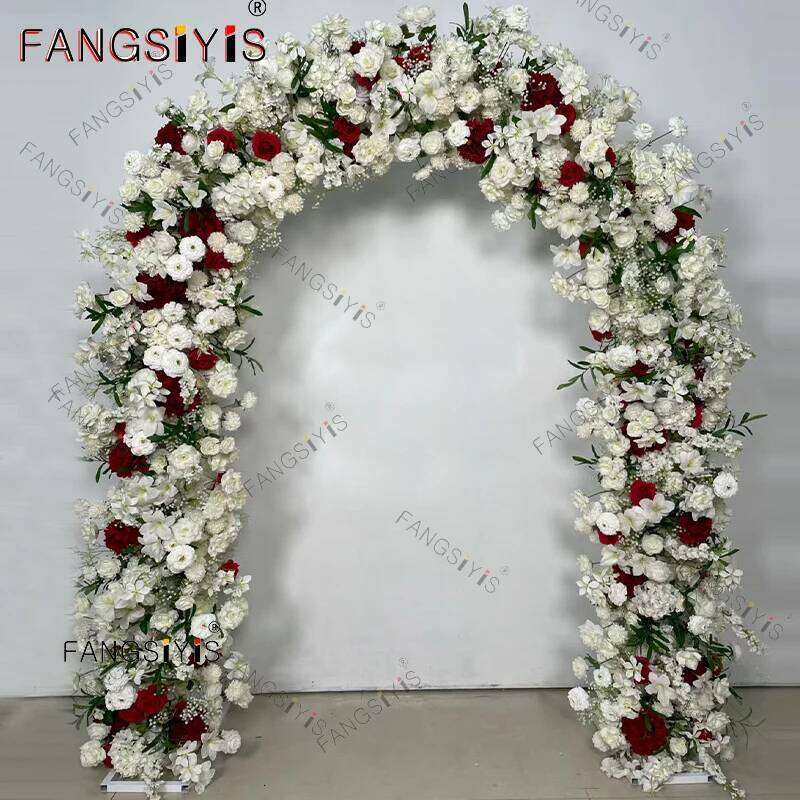 Red Rose Outdoor Wedding Backdrop U-shaped Arch Frame Decor Floral Arrangement Floor Flower Row Event Party Stage Props Display W260130