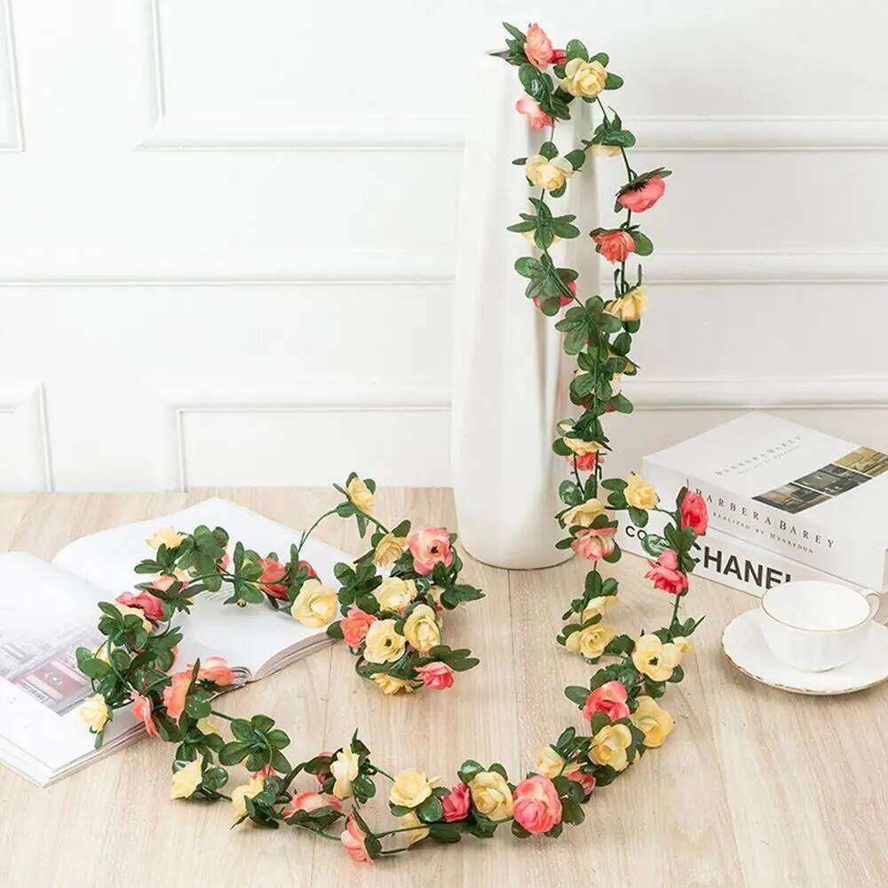 45 flowers High Quality Spring Autumn Wedding Decor Garden Arch Artificial Rose Fake Plant Vines Flowers Garland Y260130