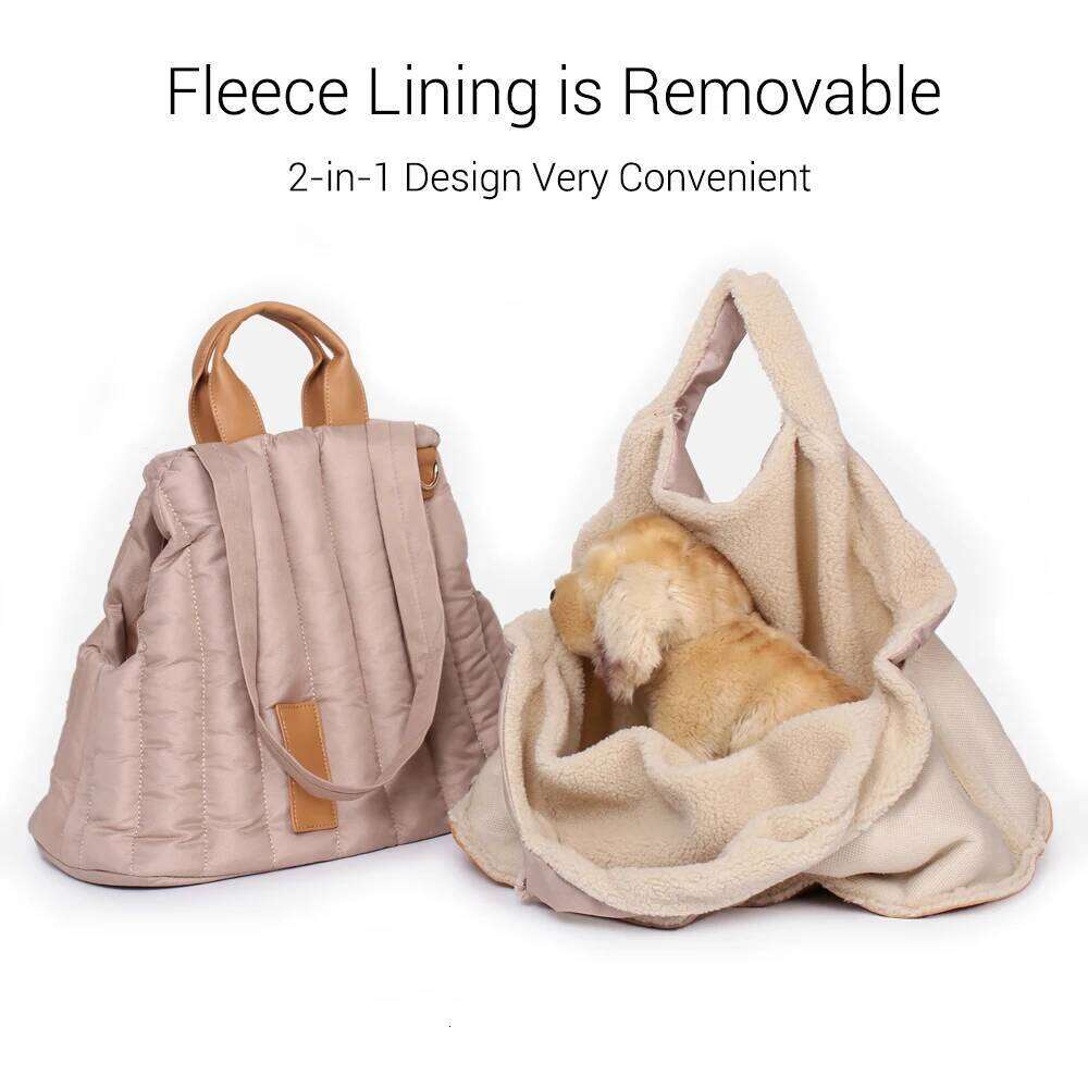 Luxury Dog with Thicken Removable Fleece Lining Winter Warm Quilted Head-Out Carrier Bag for Cats Small Dogs Tote Purse 26H0130