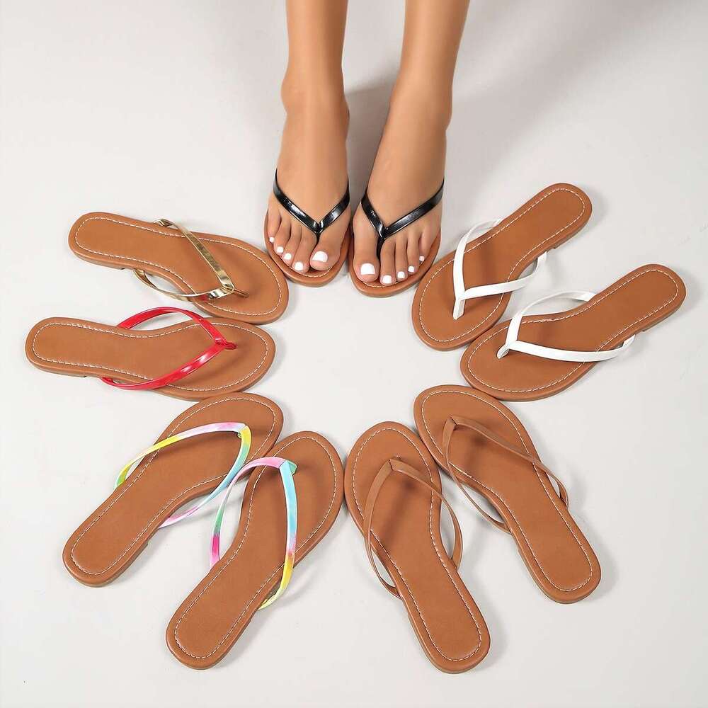 2026 Spring Summer Hot-Selling Women's Plus Size Outdoor Rubber Flat Comfortable Toe-Post Flip-Flops Sandals