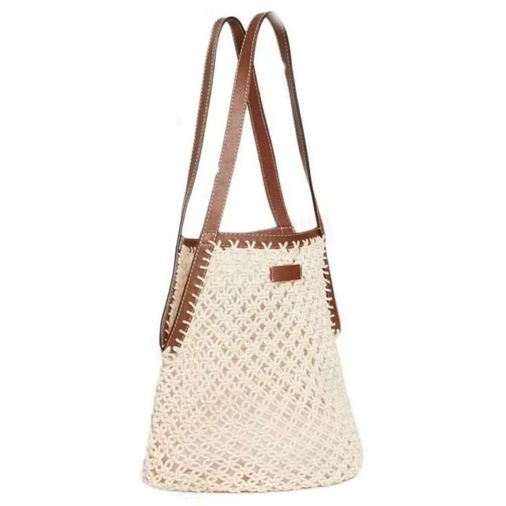 Totebag Shoulder ROSE NOIRE BRUNO Handmade Hollow Woven Cowhide Strap Vacation Large Capacity Single Handheld Raffia HOBO Wandering Bag