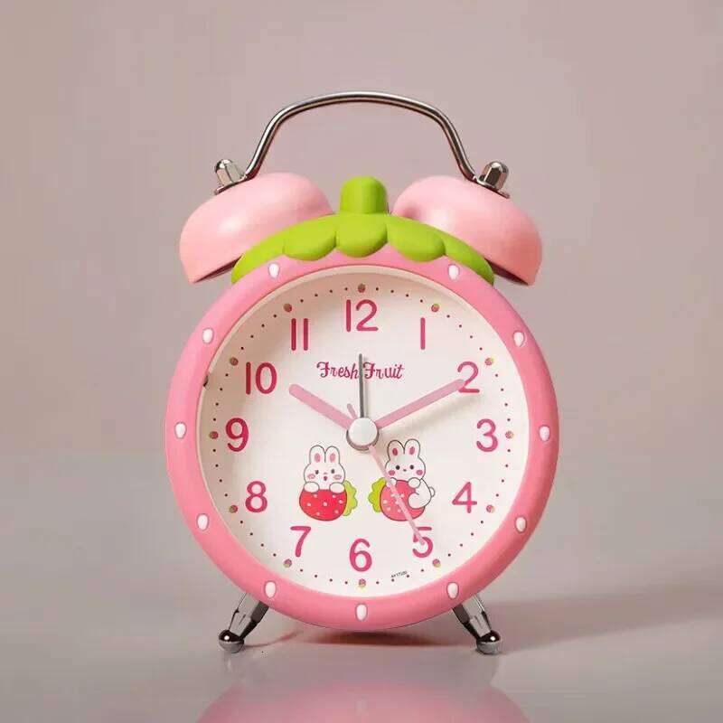 Strawberry Small Alarm Clock Loudly Bell Snooze Cartoon Children Luminous Simplicity Mute Bedside W260130