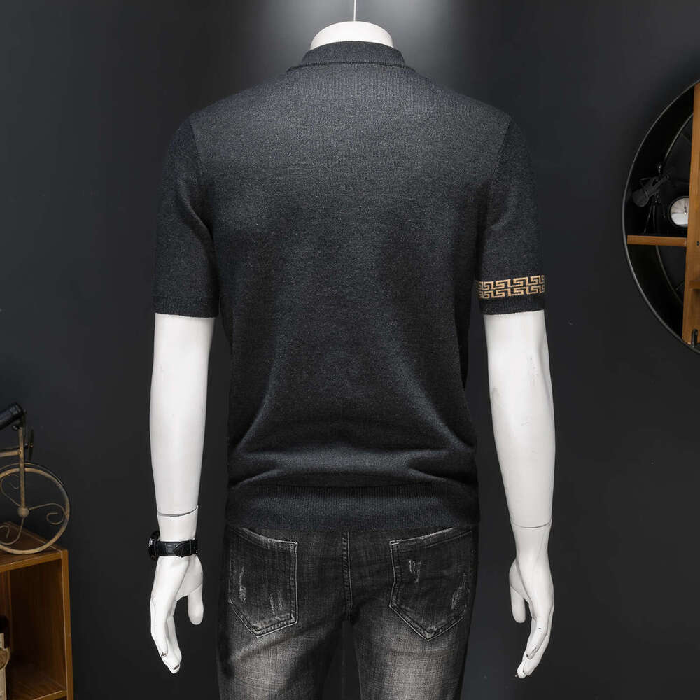 New Arrivals Autumn Winter Men's Wool Sweater Round Neck Half Embroidered Knitwear Base Shirt Youth Short Sleeve Men