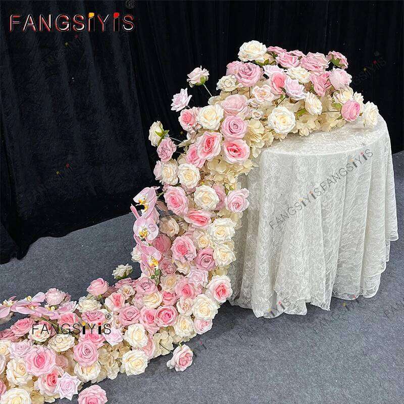 Romantic pink White Rose Hydrangea Sofa Table Runner Wedding Backdrop Arch Decoration Flower Row Arrangement Event Props W260130