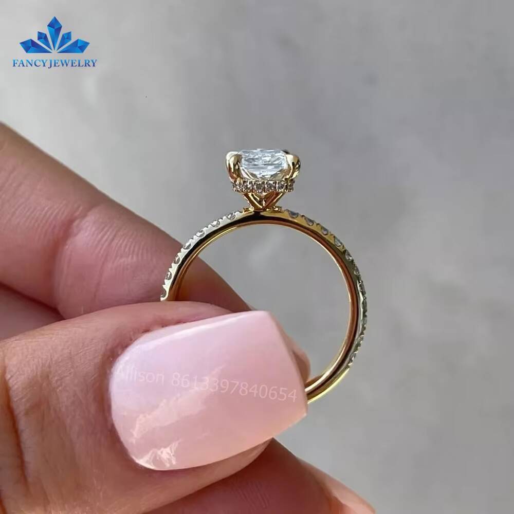 Fancy Jewelry Hot Selling Hybrid Radiant 4CT Solitaire Hidden Halo Engagement Rings with Pave Wedding Bands