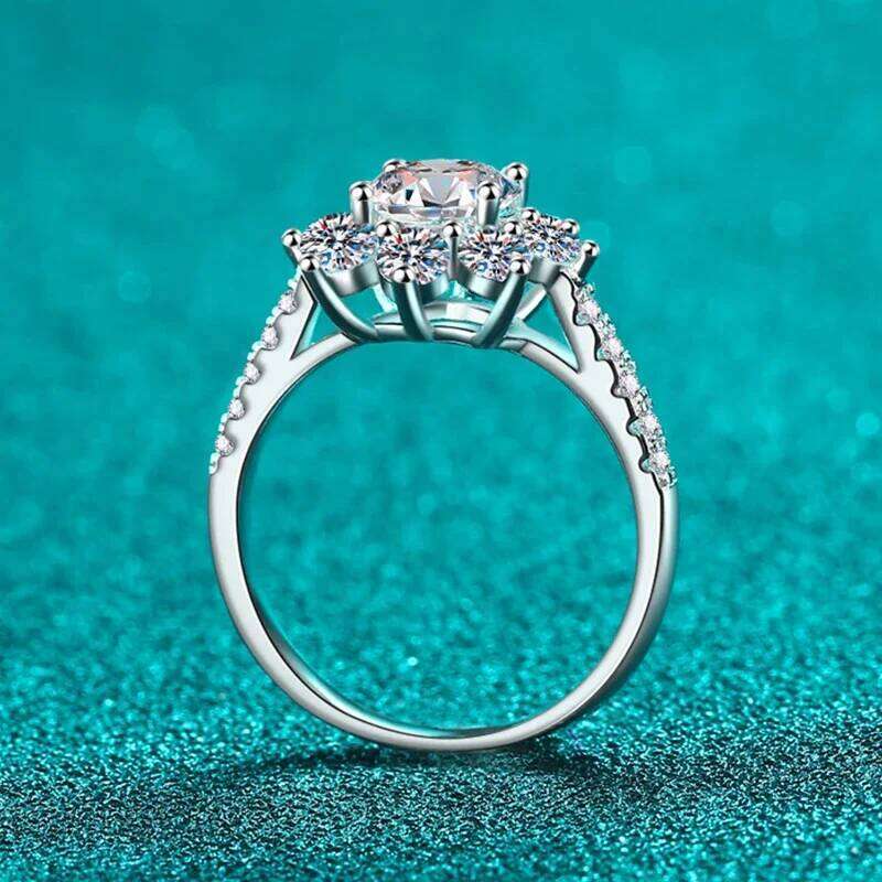 NeeTim 1ct 2ct Moissanite Eternity Ring 925 Sterling Silver with Gold Plated Wedding Flower Lab Diamond Rings For Women Jewelry XJ260130