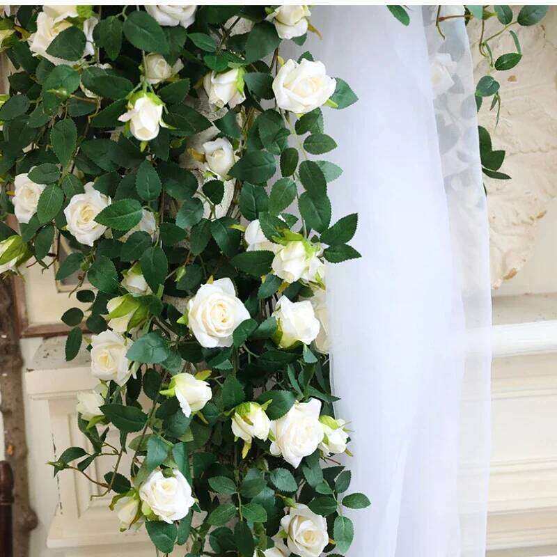 Artificial Flowers Vines Silk Star Rain Roses Fake Flower Shopping Mall Decoration Simulation Orange Pink Rose Vine Green Plant W260130