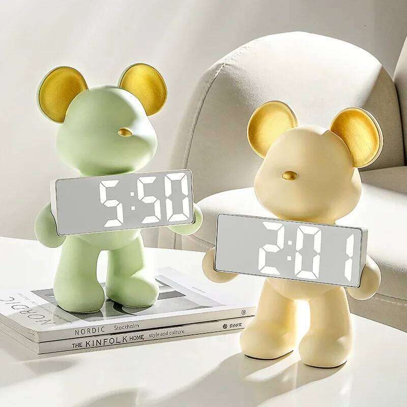 Bear Shaped Digital Clock Sculpture LED Time Temperature Display Desktop Home Office Decor High Durability Alarm Clocks W260130