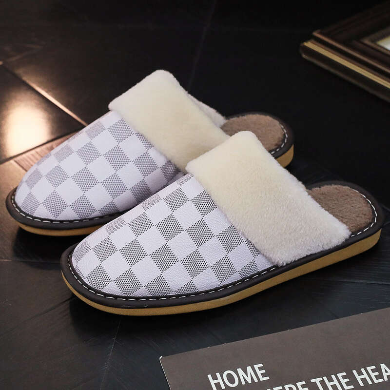 Fleece Winter Warm Couple Indoor Home Plush Non-Slip Waterproof Men Women Floor Cotton Slippers
