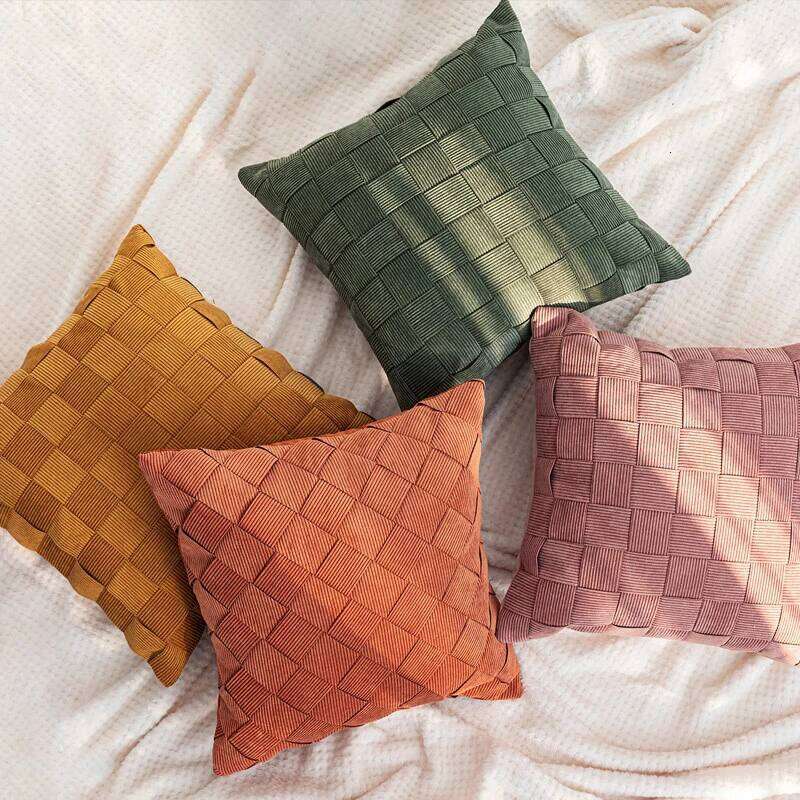 Nordic Plaid Woven Cover Corduroy Oblique Line Hand-woven Pillowcase Pink Green Light Luxury Sofa Decor Cushion Covers