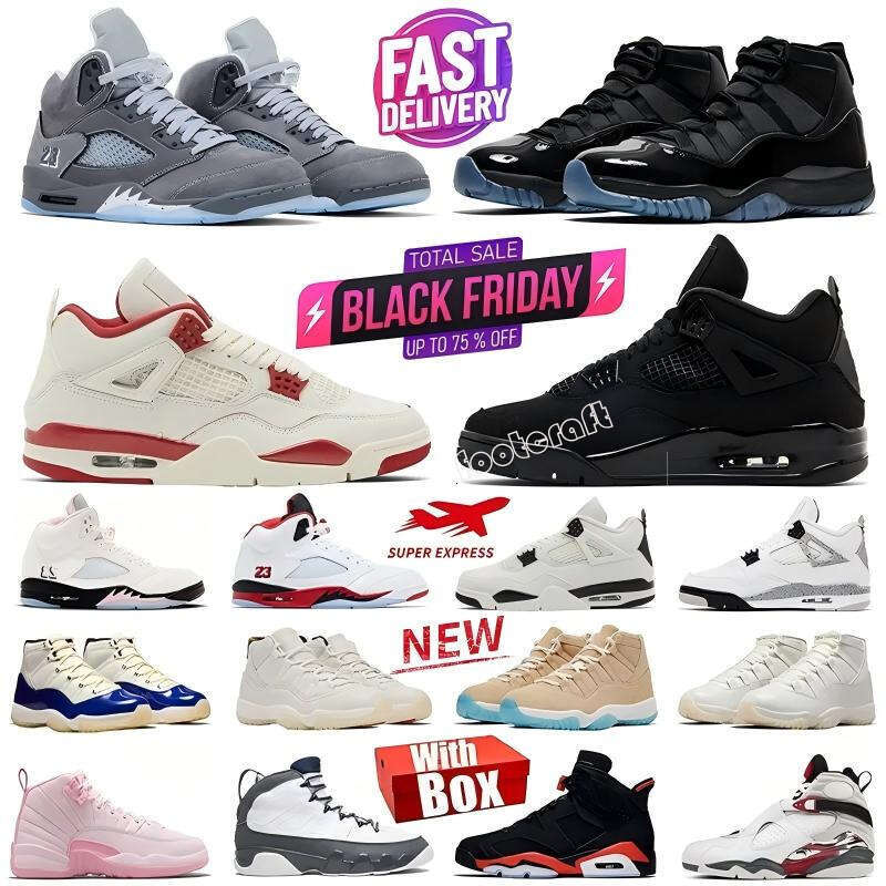 With Box 4s 5s 11s basktball shos 4 Black Cat 11 Gamma H-Town 5 Wolf Gry Fir Sirra Rd Whit Cmnt Flight Club Taxi mn womn snakrs trainrs sports