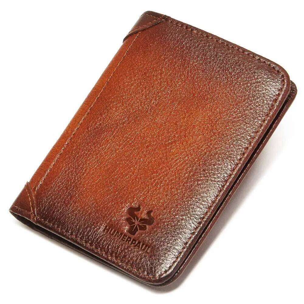 Genuine Leather RFID Protect Wallet for Men Slim Trifold Front Pocket Money Bag Anti-theft Brush Head Layer Cowhide Card Holder Z260130