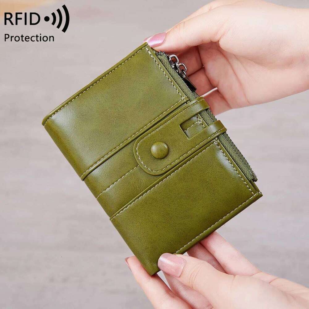 RFID anti-theft brush retro women's purse multi-card double zipper Soft leather coin Multi-functional short wallet Z260130