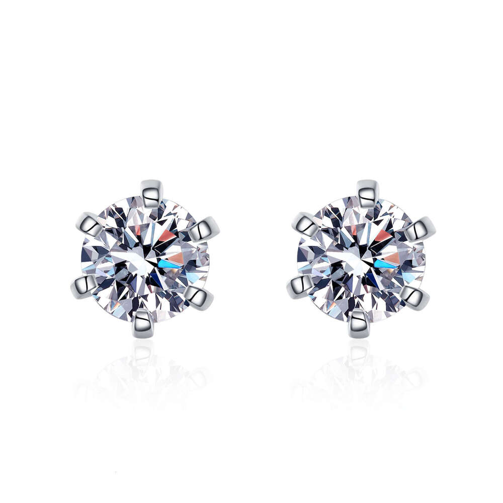 DHCollections-- Sterling Sier for Women 6-Prong Moissanite Screw Stud Earrings Plated with PT950 Gold Jewelry