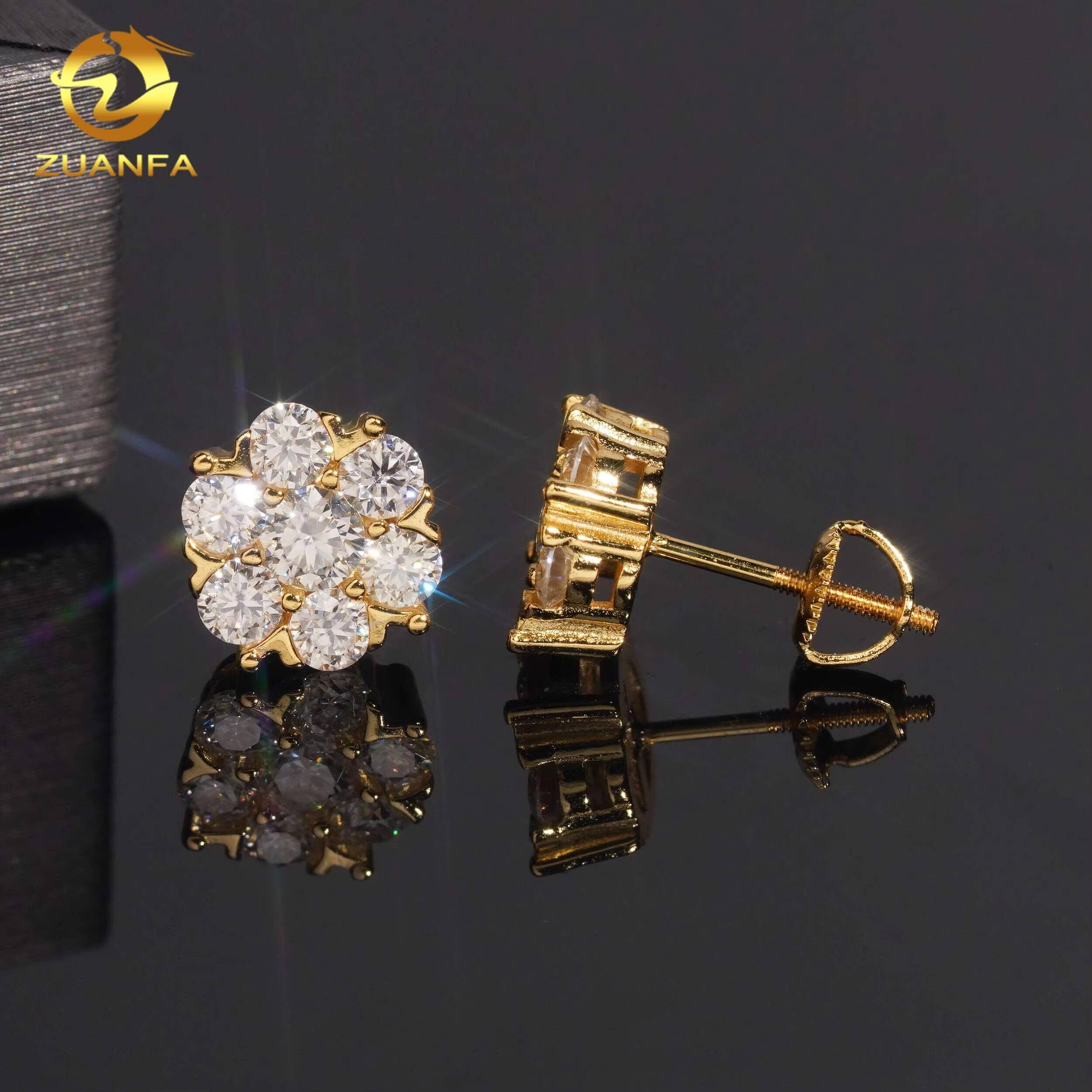 95mm Iced Out Moissanite Diamond Earrings Gra Certified Flower Cluster Moissanite Earrings 925 Sterling Silver Stud Earrings