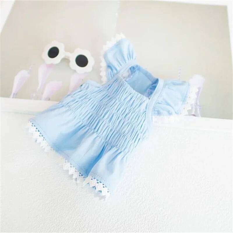 Spring Lace Wrinkle Elastic Blue Dress Teddy Bear Pet Supplies Dog Dresses for Small Dogs Puppy Clothes H260129