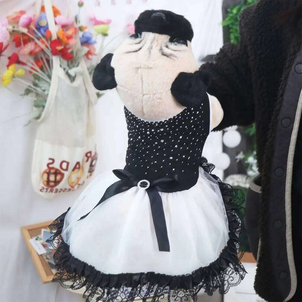 Beautiful Black-white Glitter Bow Skirt Diamond Formal Skirts with Lace Trim Dot Tutu Dog Dress Photo Prop H260130