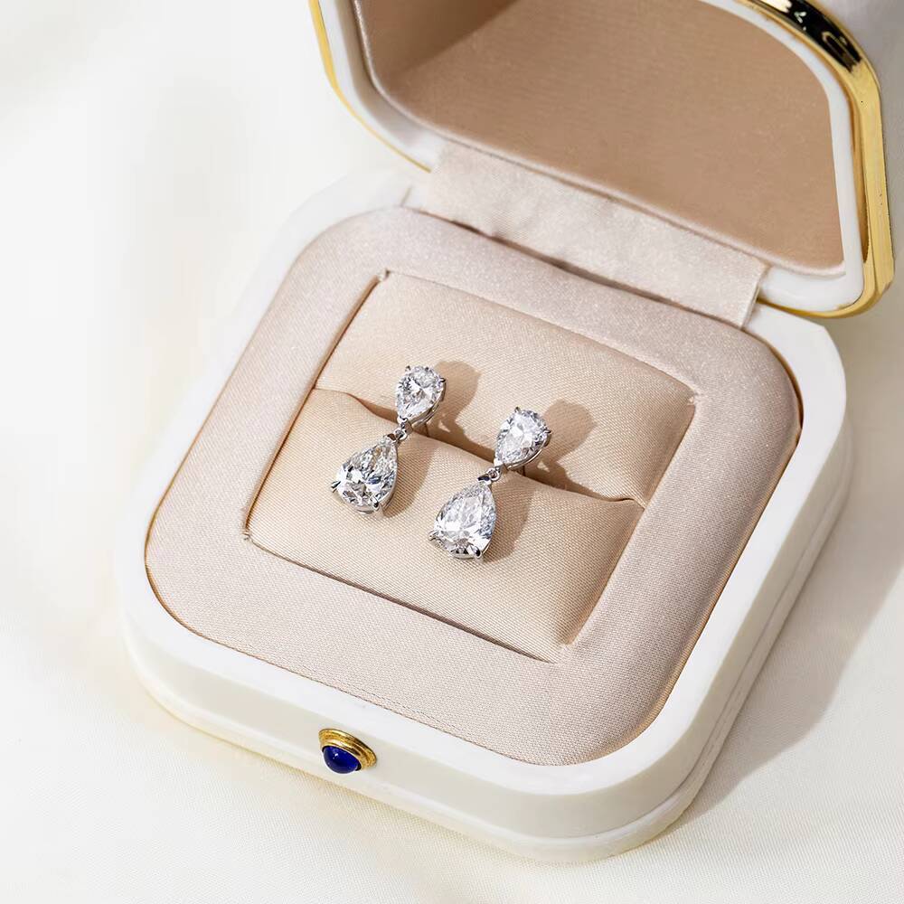 Ready to Ship MSE-719 Trendy Earrings Jewelry 9K White Gold Pear Cut Lab Grown Diamond Stud Earrings