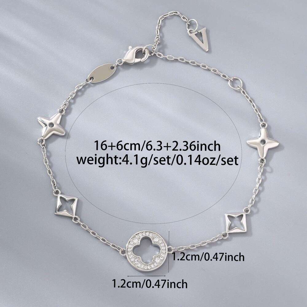 Openwork Four-Leaf Clover Women's Bracelet, French-inspired Luxury Fashion Jewelry Floral Women's Elegant Jewelry