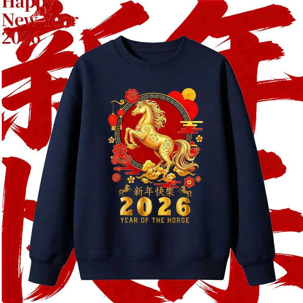 2026 of The Horse Long Sleeve Chinese New Year Faddish Sweatshirt Man and Women Pullover Winter Y2k Clothe Harajuku Hoody C260130