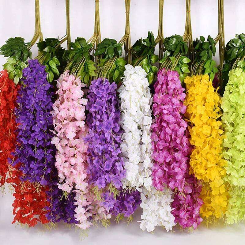 12PCS Artificial Fake Wisteria Vine Ratta Hanging Garland Silk Flowers String Home Party Wedding Decor Y260130