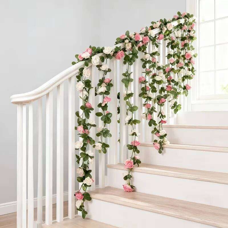 3pcs Rose Artificial Garland Wedding Centerpiece Outdoor Yard Garden Christmas Spring Fall Decor Silk Flower Vines W260130