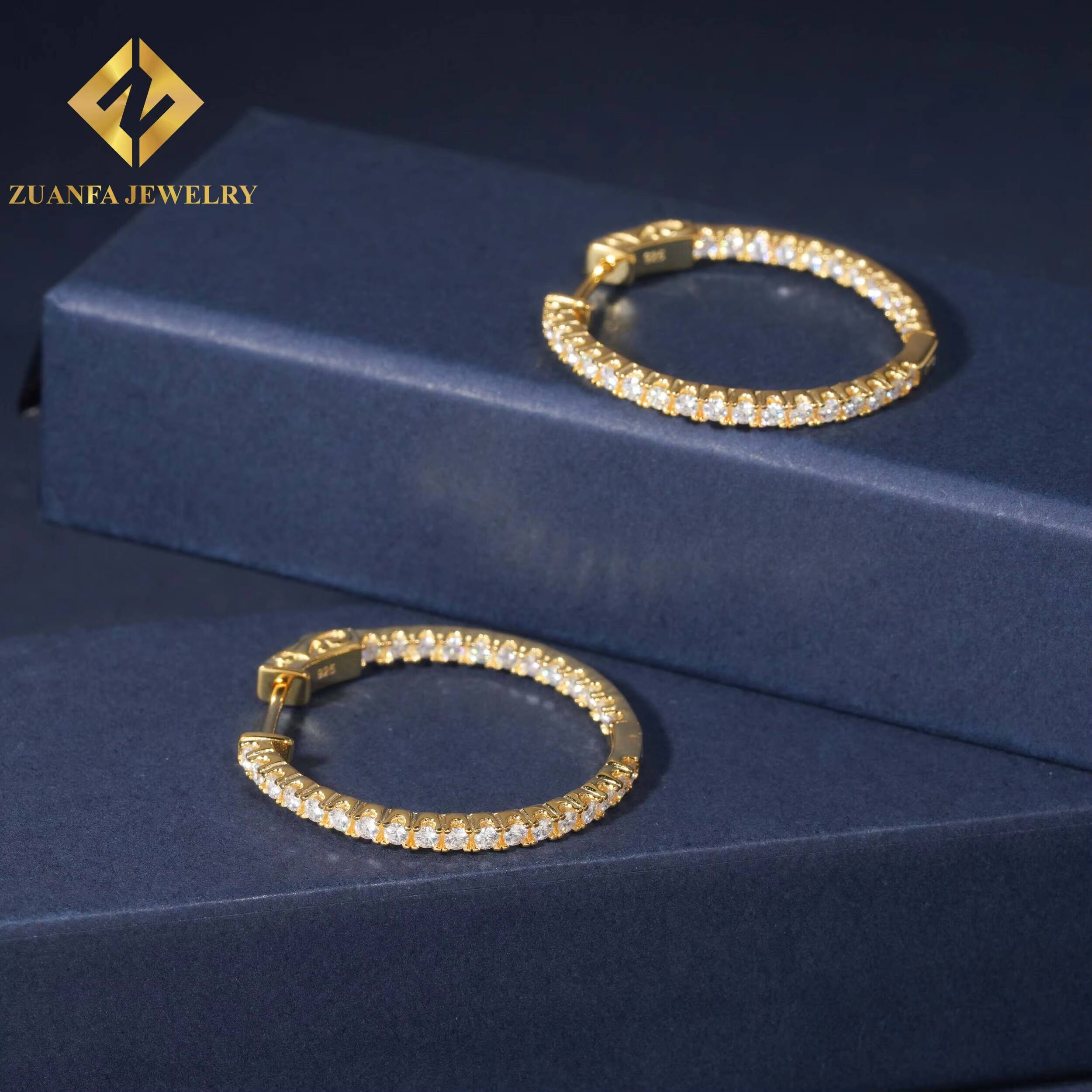 925 Silver Rhodium Plating Big Hoops VVS Moissanite Gold Hoops Hip Hop Earring Jewelry Wholesale China